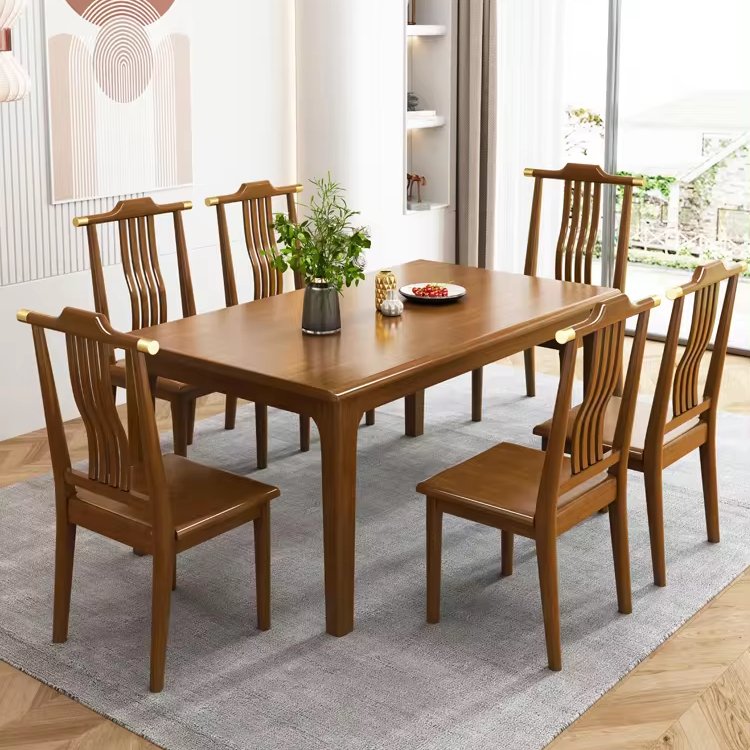 New Chinese solid wood rectangular dining table set for 6 simple modern dining room 4 wooden chairs