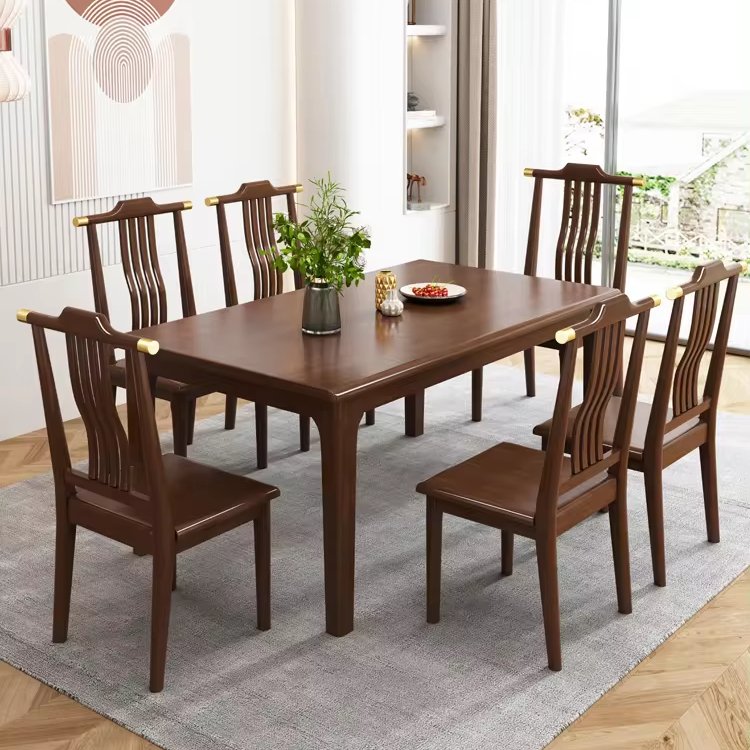 New Chinese solid wood rectangular dining table set for 6 simple modern dining room 4 wooden chairs