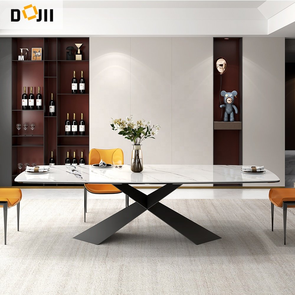 Tianjin Formal Traditional Marble Dining Tables and Chairs Set Black Large Square Pedestal with 6 Chairs