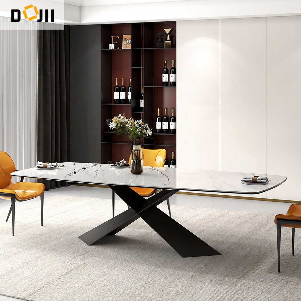 Tianjin Formal Traditional Marble Dining Tables and Chairs Set Black Large Square Pedestal with 6 Chairs