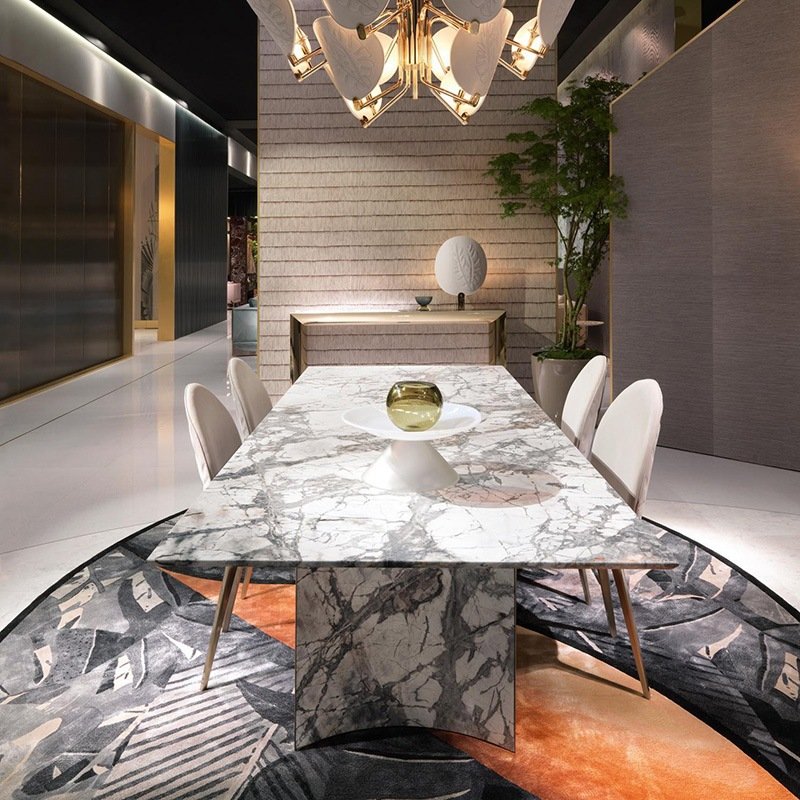 Modern Luxury White Marble Dining Table Set Solid Turkey Invisible Stone for Home Office Hotel Restaurant or Bar Furniture