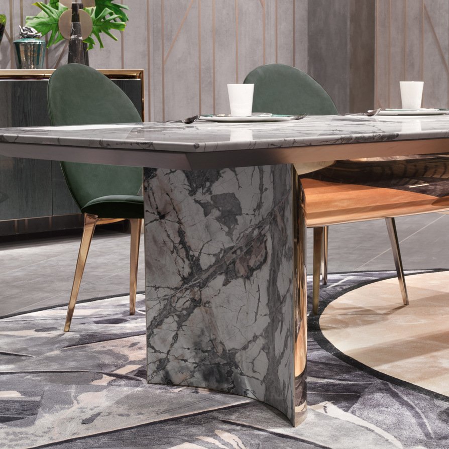 Modern Luxury White Marble Dining Table Set Solid Turkey Invisible Stone for Home Office Hotel Restaurant or Bar Furniture