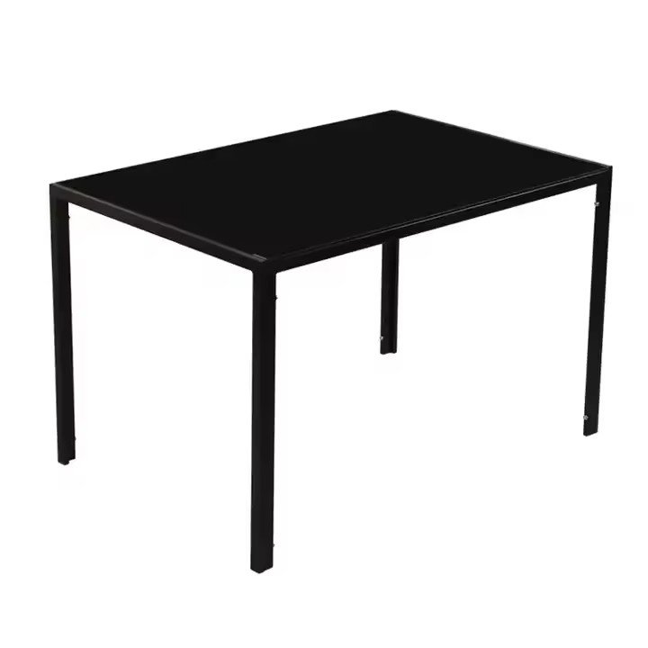 Kitchen Dining Room Rectangle Tempered Glass Top Metal Breakfast Table Set Dinning Table and High Backrest Leather Chairs Set