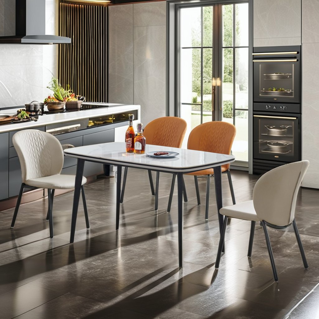 Modern Furniture kitchen dinning table and 6 chair Luxury restaurant metal stainless steel marble dining room sets dining tables