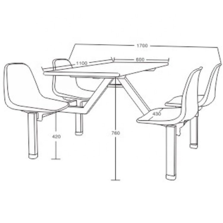 Four seats FRP dinner table and chair set for school and factory