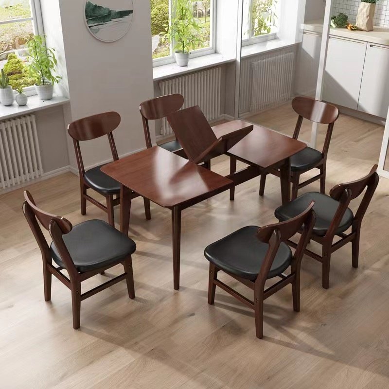 Dining Room Furniture Modern Design Rectangular Expandable Table Solid Legs Extension Dining Table