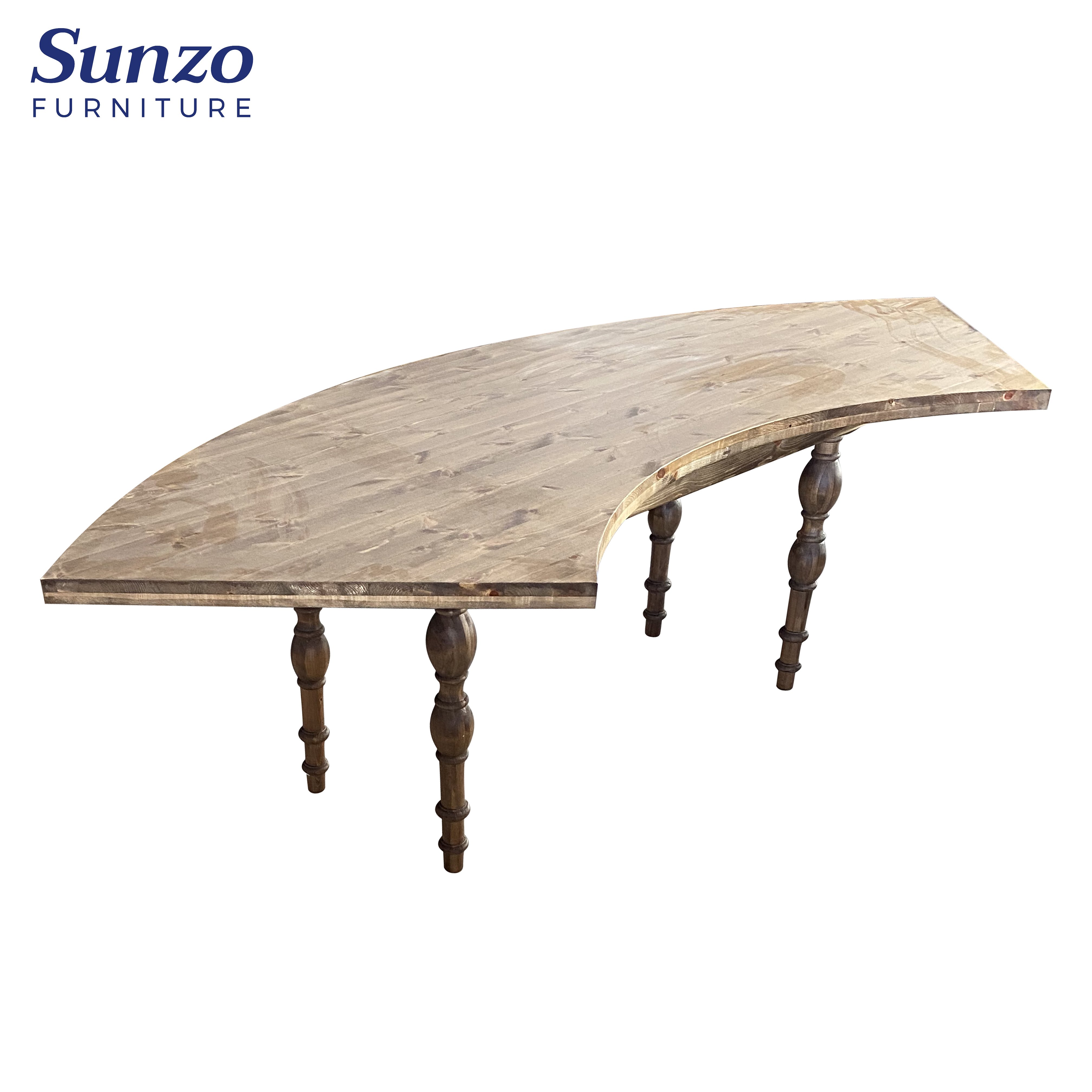 Sunzo Luxury Pine Wood Moon Table Half Round Hotel Event Serpentine Wedding Furniture Table