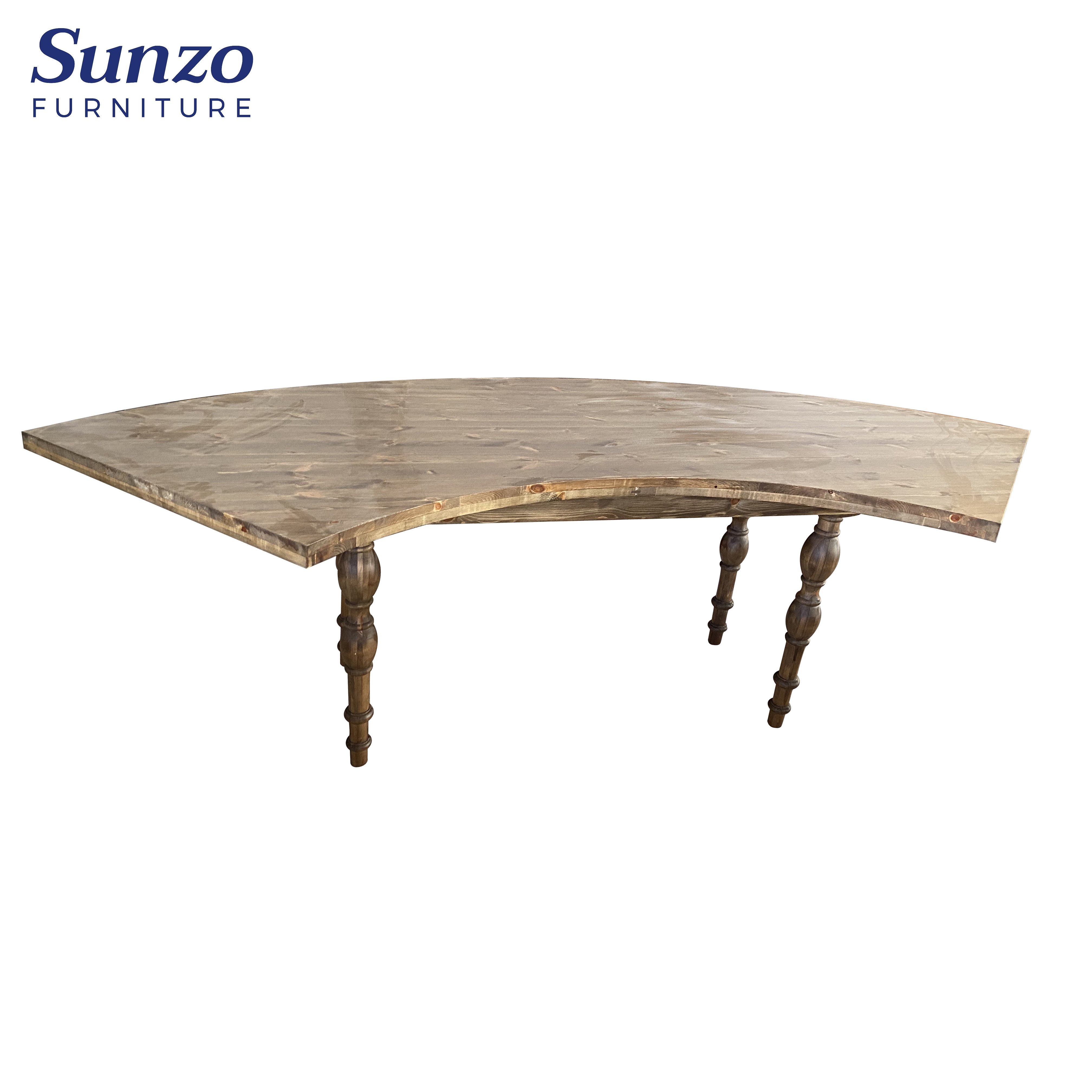Sunzo Luxury Pine Wood Moon Table Half Round Hotel Event Serpentine Wedding Furniture Table