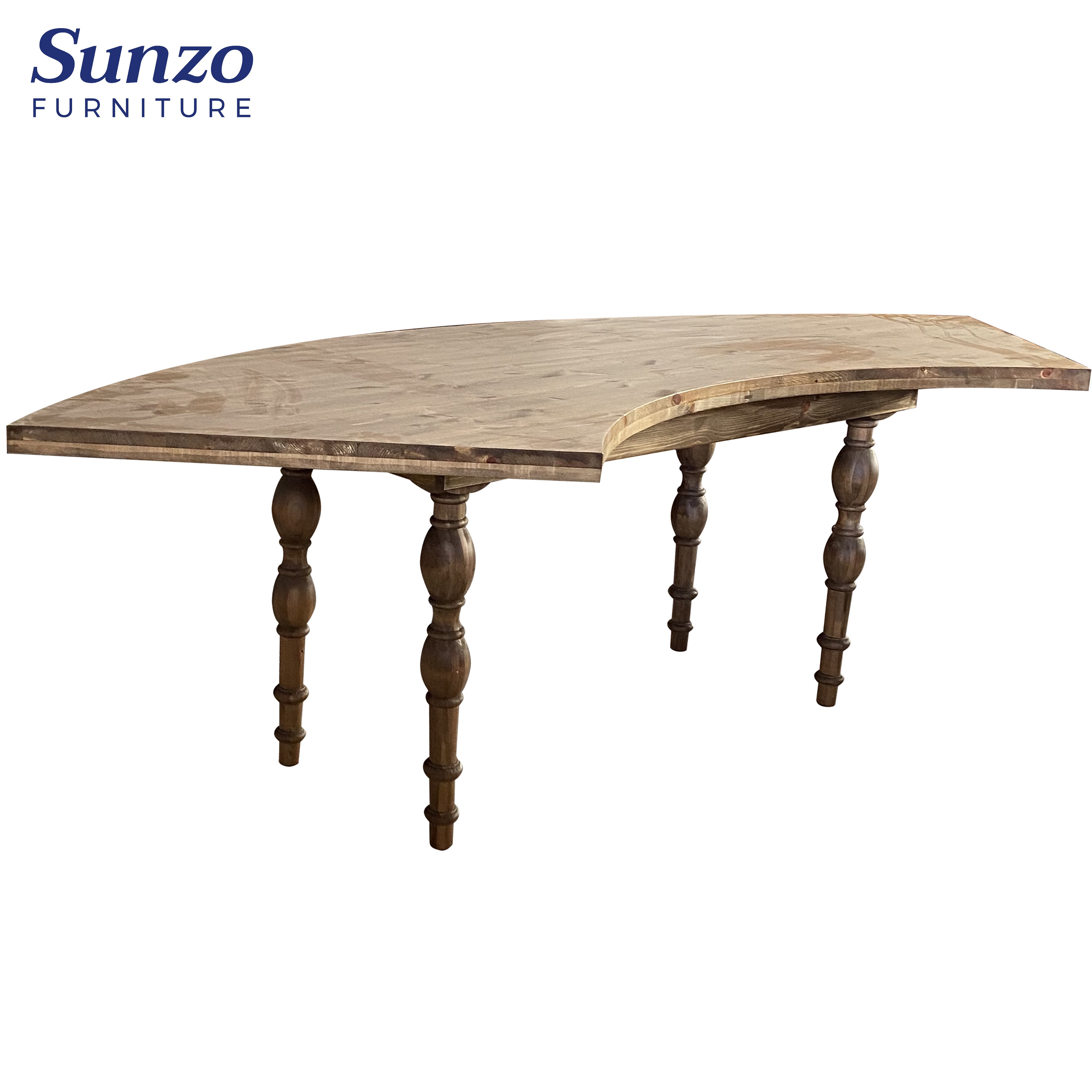 Sunzo Luxury Pine Wood Moon Table Half Round Hotel Event Serpentine Wedding Furniture Table