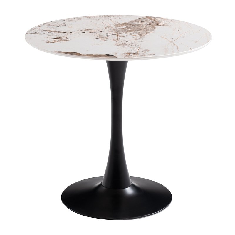 High Quality Cheap Sleek Black Metal Stand Durable Space-Saving Premium Marble Surface Small Table