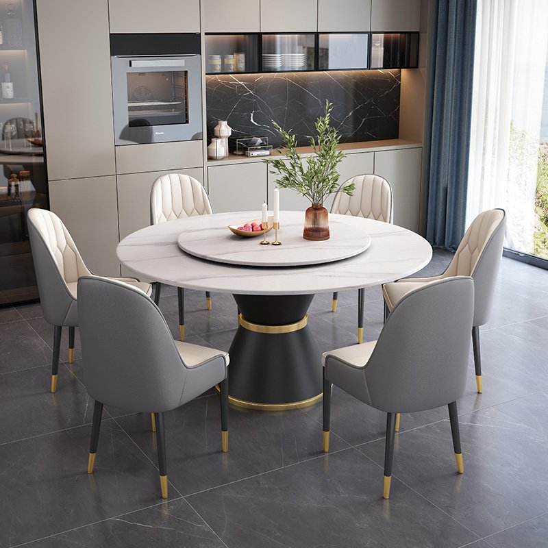 Italian Marble Dining Table Set Home Kitchen round Moon Design Stainless Steel Metal Frame for Restaurant Bar Hotel Use