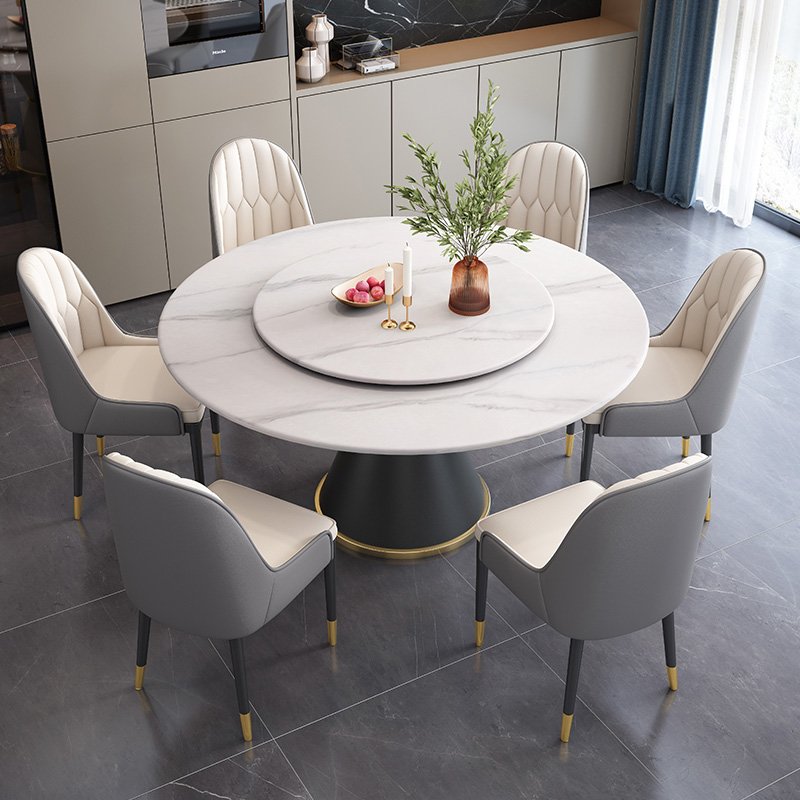 Italian Marble Dining Table Set Home Kitchen round Moon Design Stainless Steel Metal Frame for Restaurant Bar Hotel Use