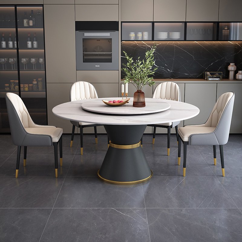 Italian Marble Dining Table Set Home Kitchen round Moon Design Stainless Steel Metal Frame for Restaurant Bar Hotel Use