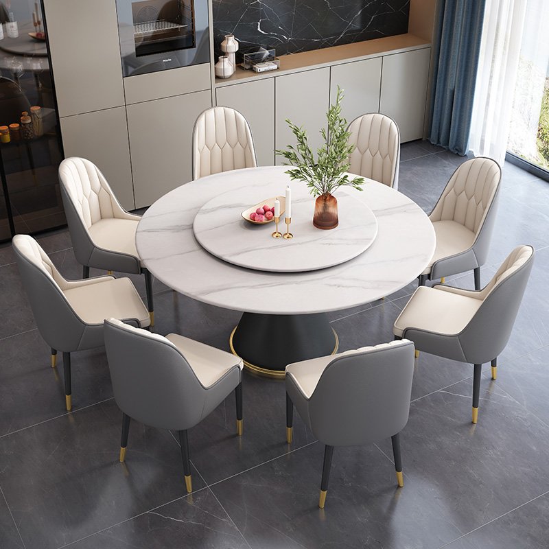 Italian Marble Dining Table Set Home Kitchen round Moon Design Stainless Steel Metal Frame for Restaurant Bar Hotel Use