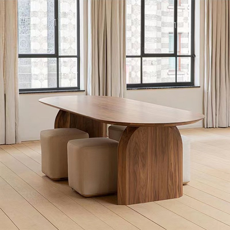 Modern Wabi-Sabi Solid Wood Dining Table Oval Japanese Retro Design with Nordic Personality Long Log Style for Home Use
