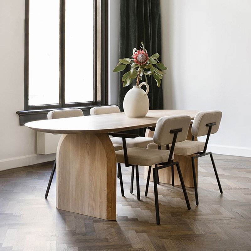 Modern Wabi-Sabi Solid Wood Dining Table Oval Japanese Retro Design with Nordic Personality Long Log Style for Home Use