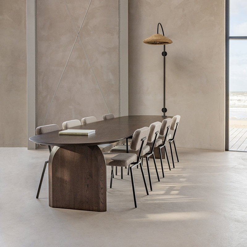 Modern Wabi-Sabi Solid Wood Dining Table Oval Japanese Retro Design with Nordic Personality Long Log Style for Home Use