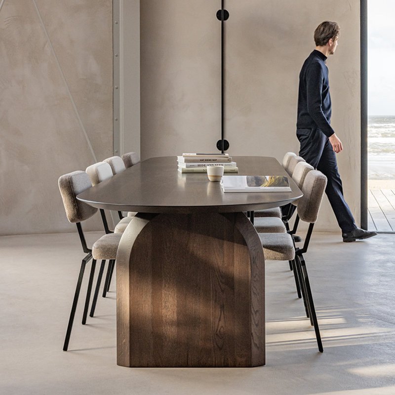 Modern Wabi-Sabi Solid Wood Dining Table Oval Japanese Retro Design with Nordic Personality Long Log Style for Home Use