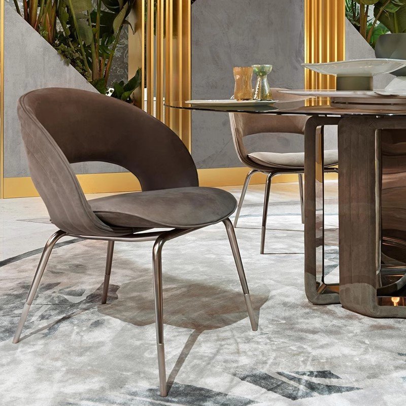 MR Luxury Round Dining Table Natural Marble Dining Room Table Chairs Set Velvet Stainless Steel Base Round Table