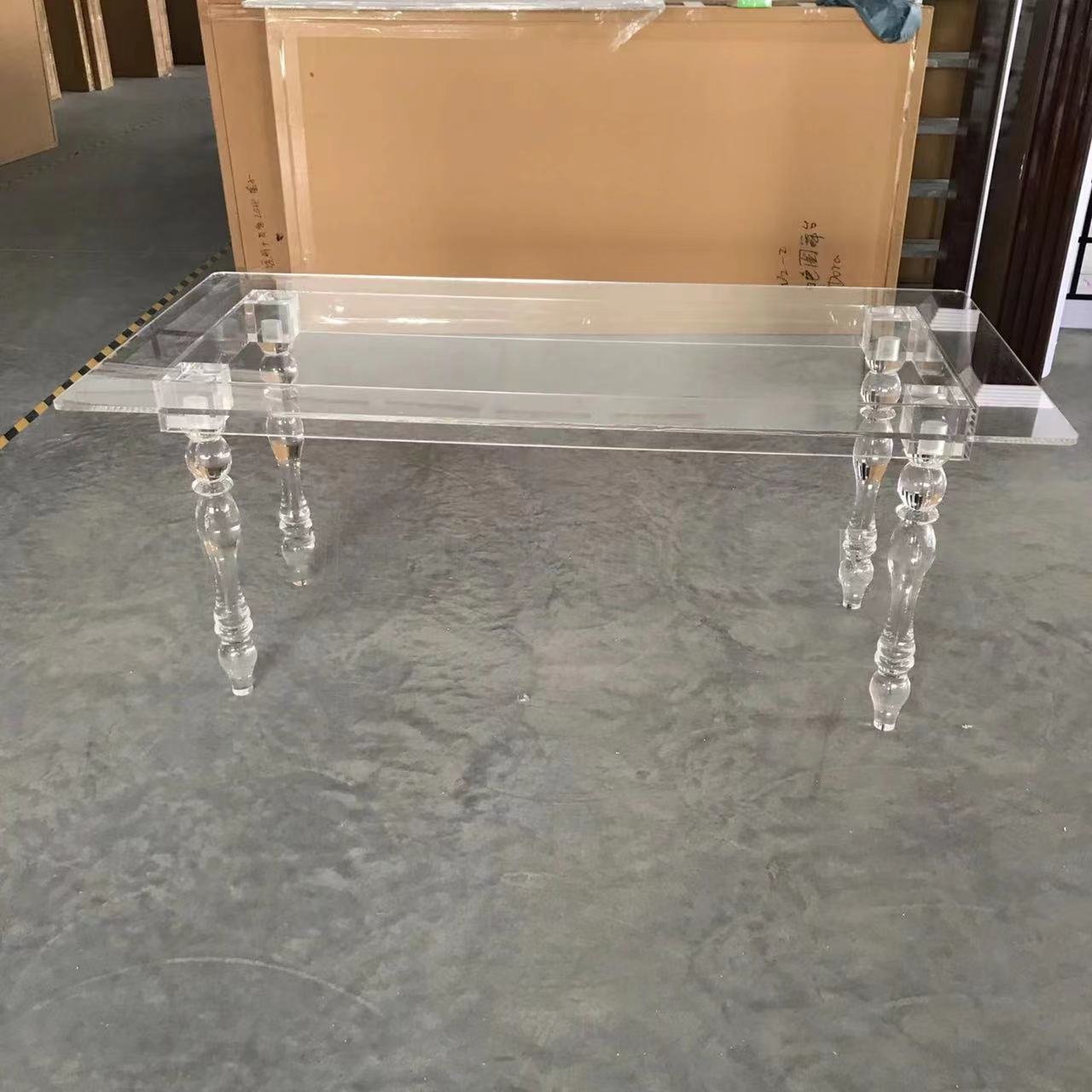 Modern Wedding Event Banquet Hotel Cristal Desk Square or Round Shape Clear Mirror Glass Top Crystal Acrylic Base Dining Table