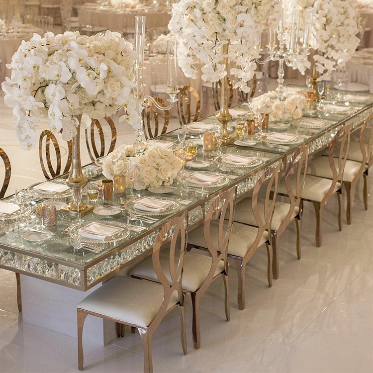 Modern Wedding Event Banquet Hotel Cristal Desk Square or Round Shape Clear Mirror Glass Top Crystal Acrylic Base Dining Table