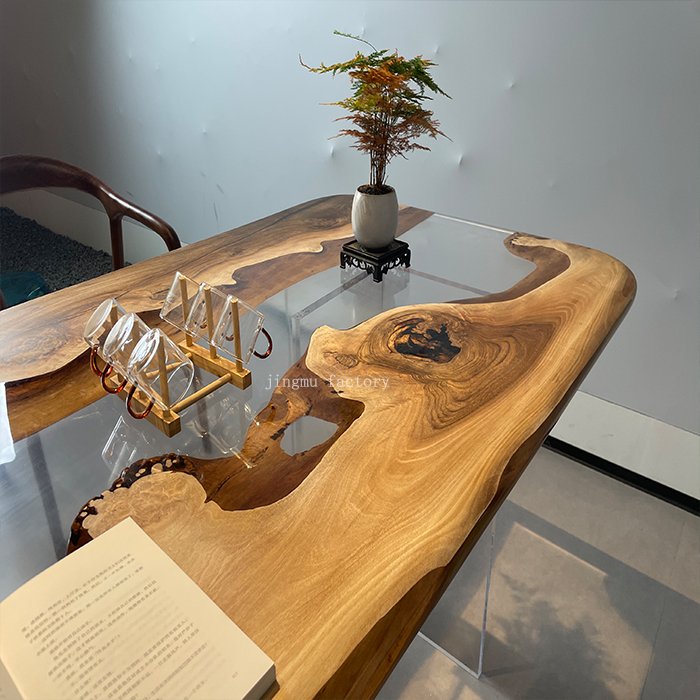 High quality American Style Live Edge table Antique Living Room Epoxy resin slab Wooden Dining Table