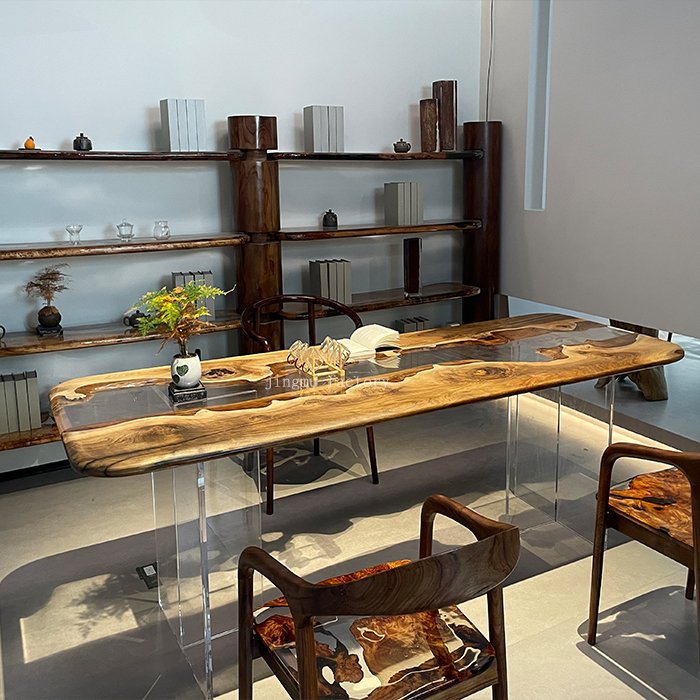 High quality American Style Live Edge table Antique Living Room Epoxy resin slab Wooden Dining Table