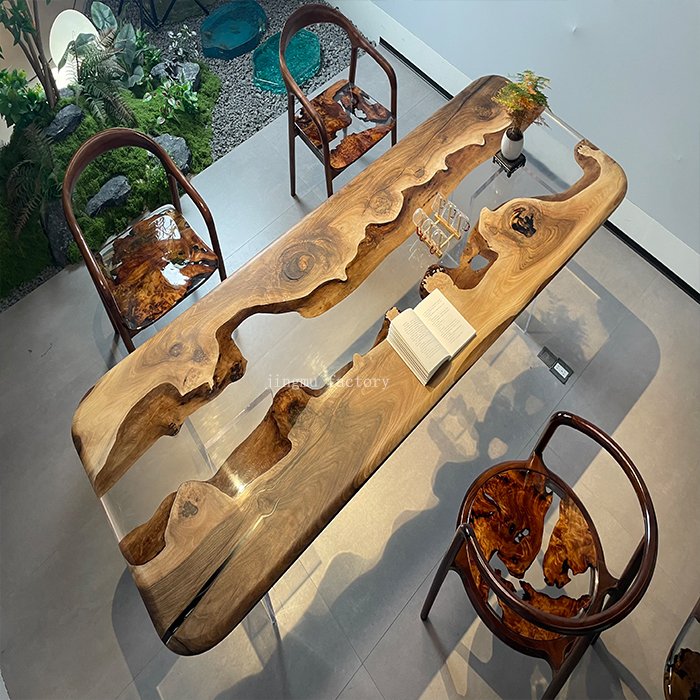 High quality American Style Live Edge table Antique Living Room Epoxy resin slab Wooden Dining Table