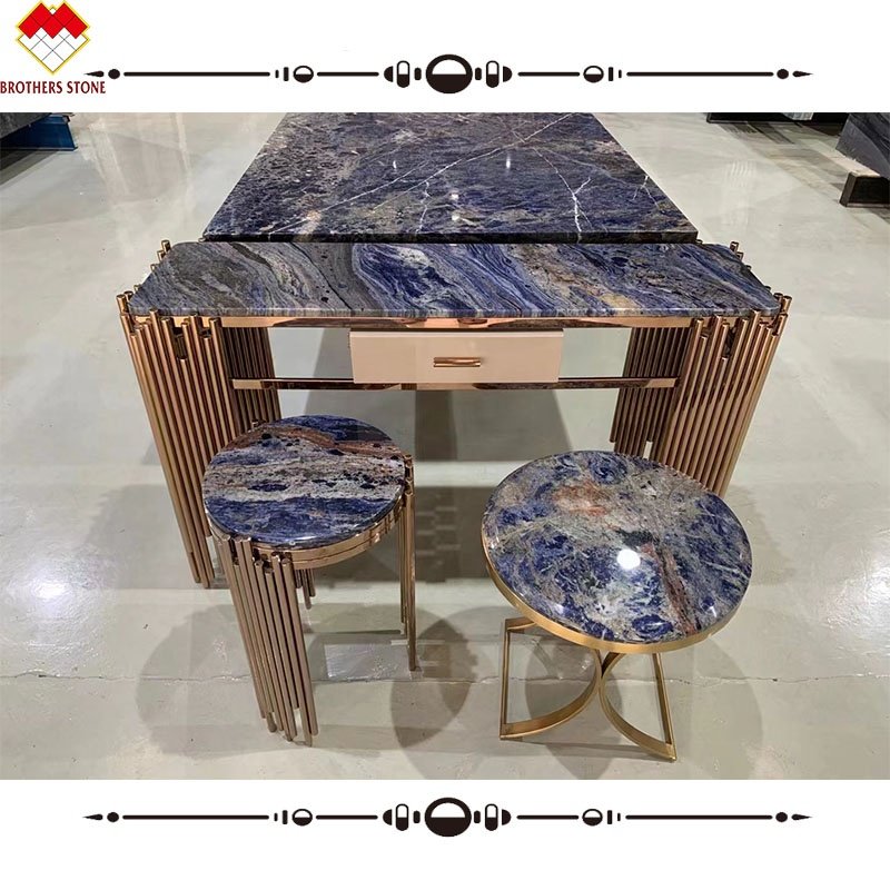 Labradorite lemurian granite Bolivian blue center table round shape Solidate blue granit coffee table granite table customized