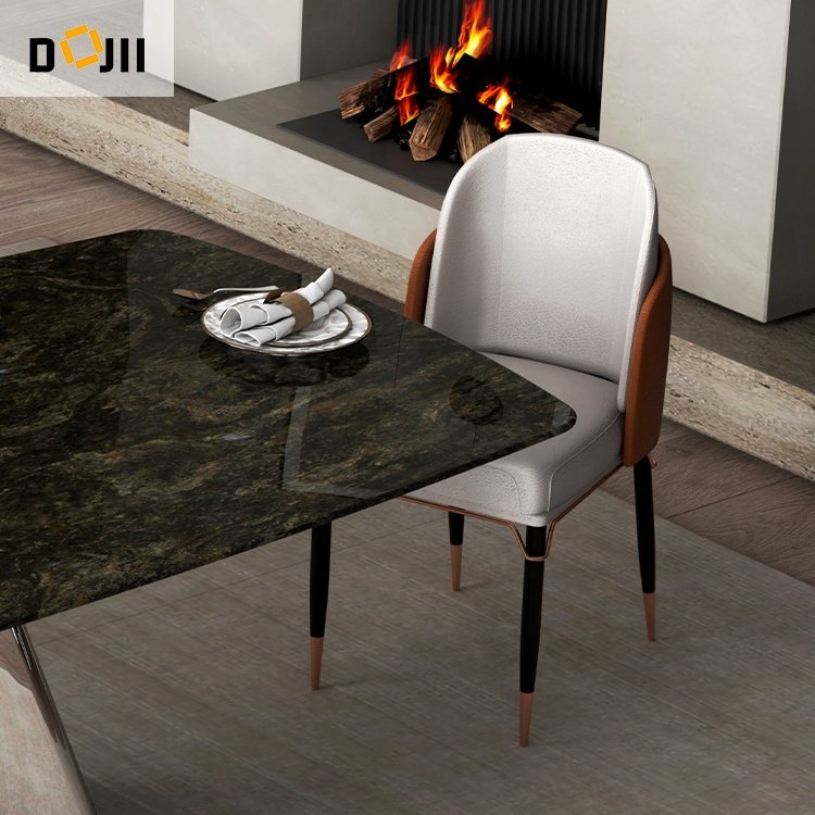 High Loading Ability Factory Price Marble Kitchen Board Upholstered Furniture Home Deco Metal Black Gloss Dinning Table