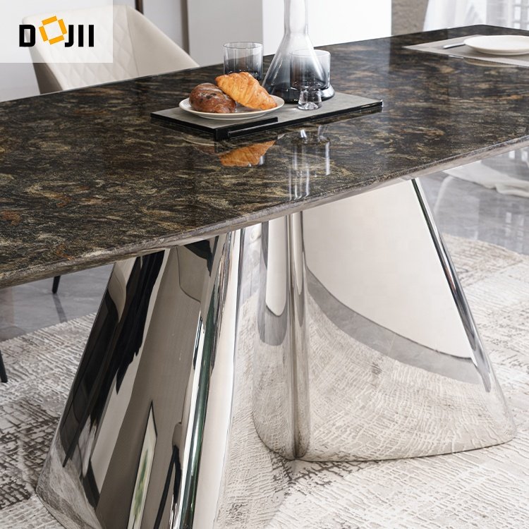 High Loading Ability Factory Price Marble Kitchen Board Upholstered Furniture Home Deco Metal Black Gloss Dinning Table