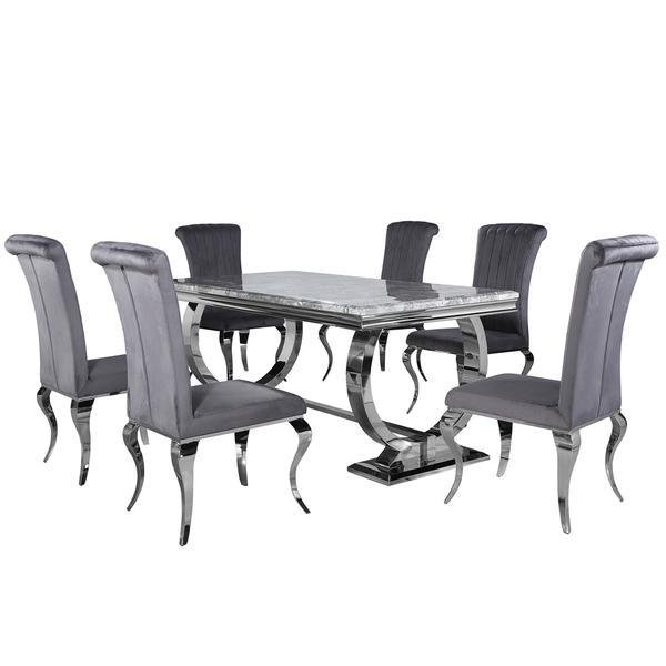 Kitchen furniture silver stainless steel dining table base marble dining table grey marble dinner table for hotel
