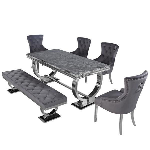 Kitchen furniture silver stainless steel dining table base marble dining table grey marble dinner table for hotel