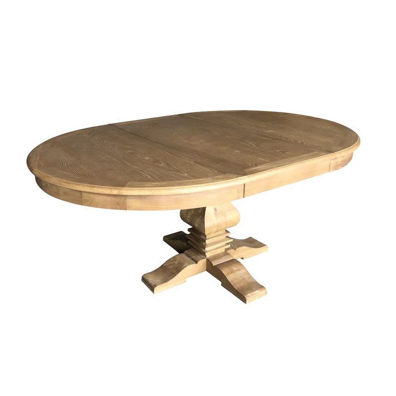 MRS WOODS Antique Farmhouse Oval Elm Wooden Extendable Reclaimed Wood Dining Table