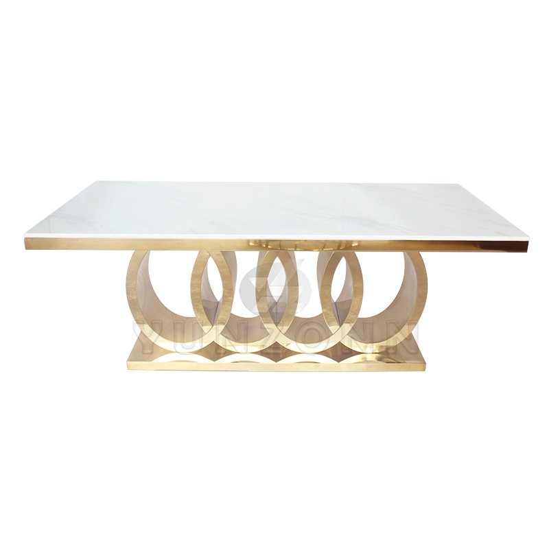 Modern Audi Luxury Italian Dining Table with Antique Marble Top Steel and Metal for Kitchen Hotel and Home Dining Room Use