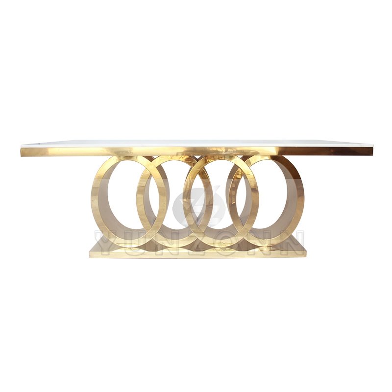 Modern Audi Luxury Italian Dining Table with Antique Marble Top Steel and Metal for Kitchen Hotel and Home Dining Room Use