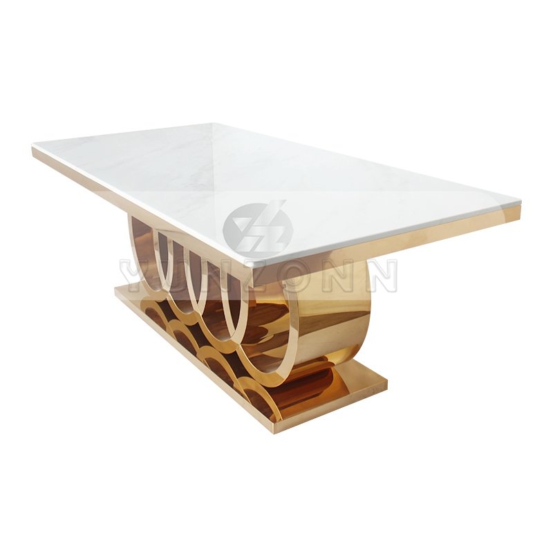 Modern Audi Luxury Italian Dining Table with Antique Marble Top Steel and Metal for Kitchen Hotel and Home Dining Room Use