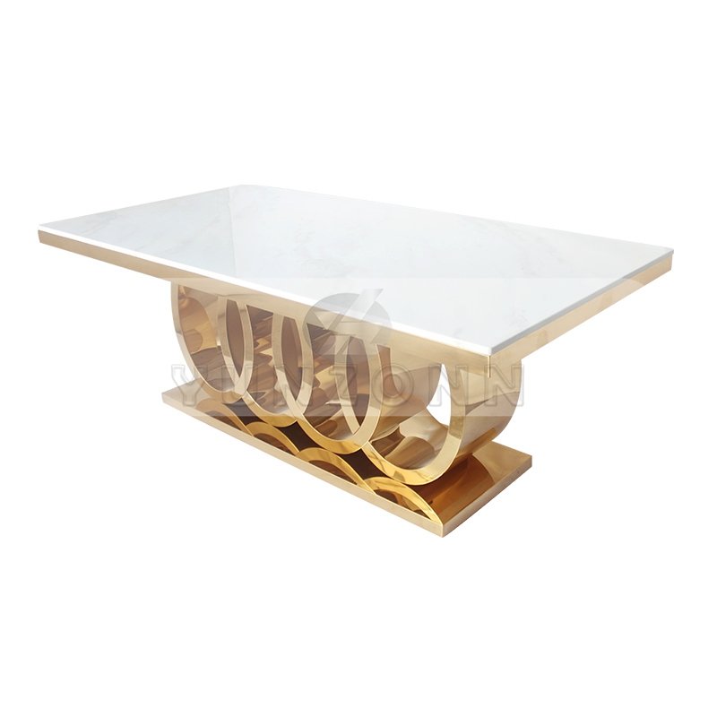 Modern Audi Luxury Italian Dining Table with Antique Marble Top Steel and Metal for Kitchen Hotel and Home Dining Room Use