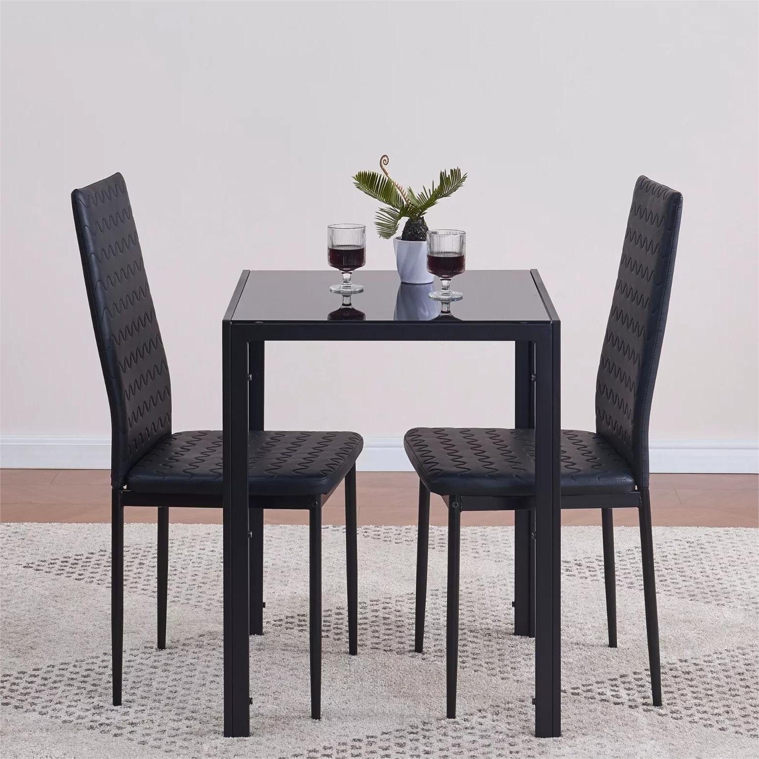 Simple Design Space Saving Modern Home Furniture Dinner Table Set Glass Top Metal Legs Dinning Room Dining Table Set