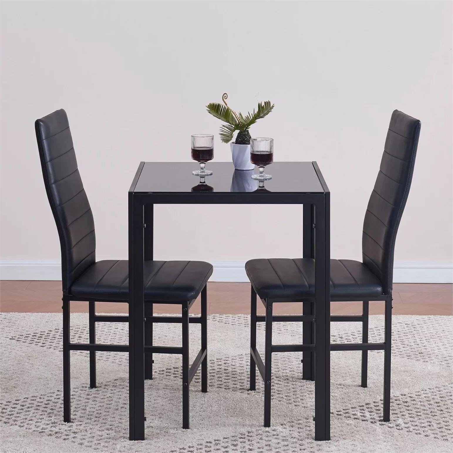 Simple Design Space Saving Modern Home Furniture Dinner Table Set Glass Top Metal Legs Dinning Room Dining Table Set
