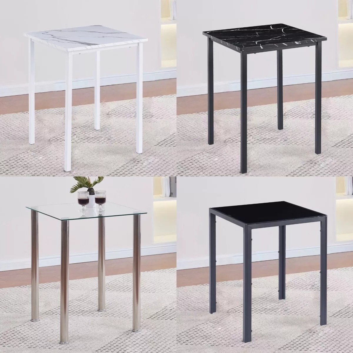Simple Design Space Saving Modern Home Furniture Dinner Table Set Glass Top Metal Legs Dinning Room Dining Table Set