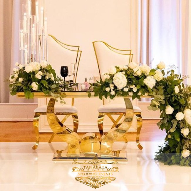 Couple gold stainless steel wedding bride and groom table