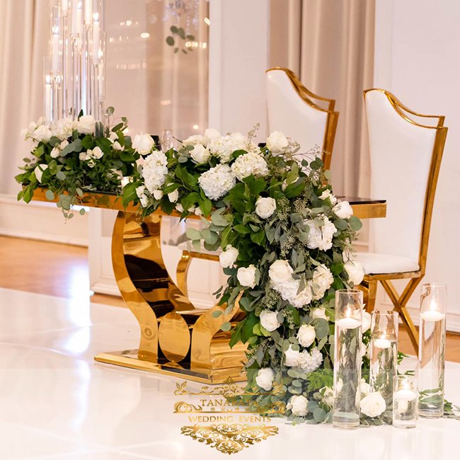 Couple gold stainless steel wedding bride and groom table
