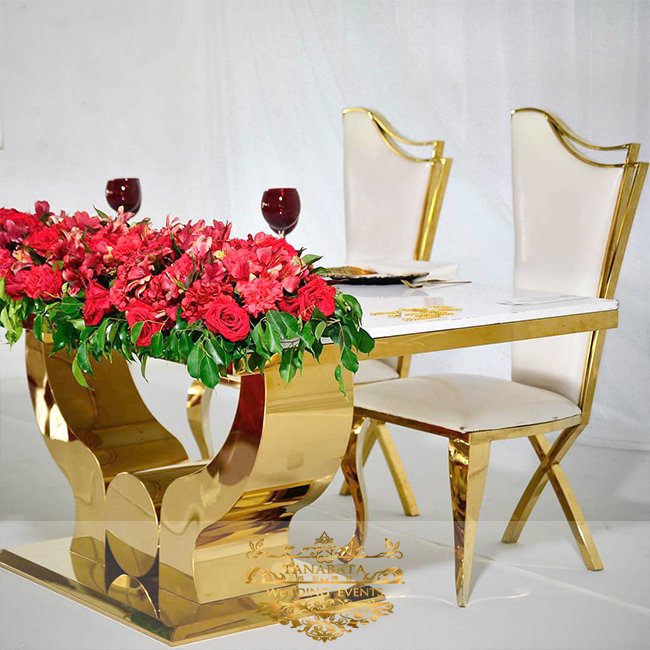Couple gold stainless steel wedding bride and groom table