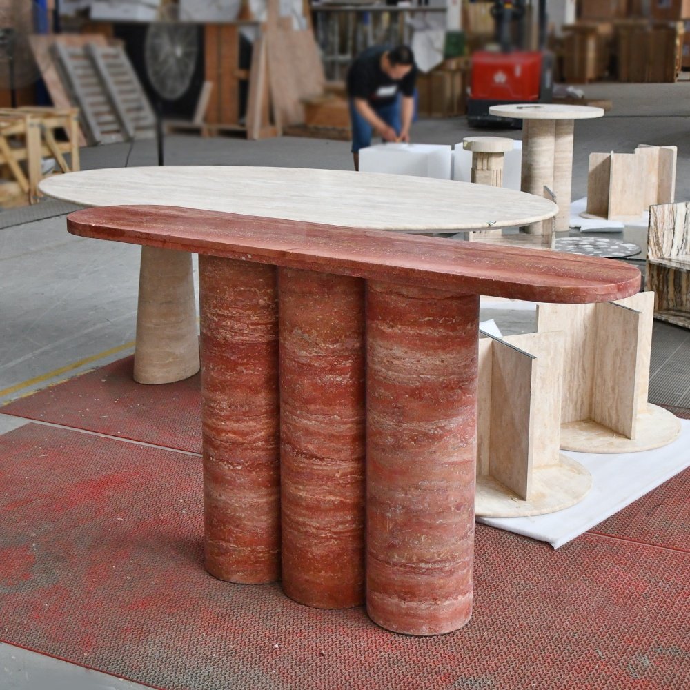 OEM ODM customized size home furniture modern style hotel villa natural stone hallway red travertine console table