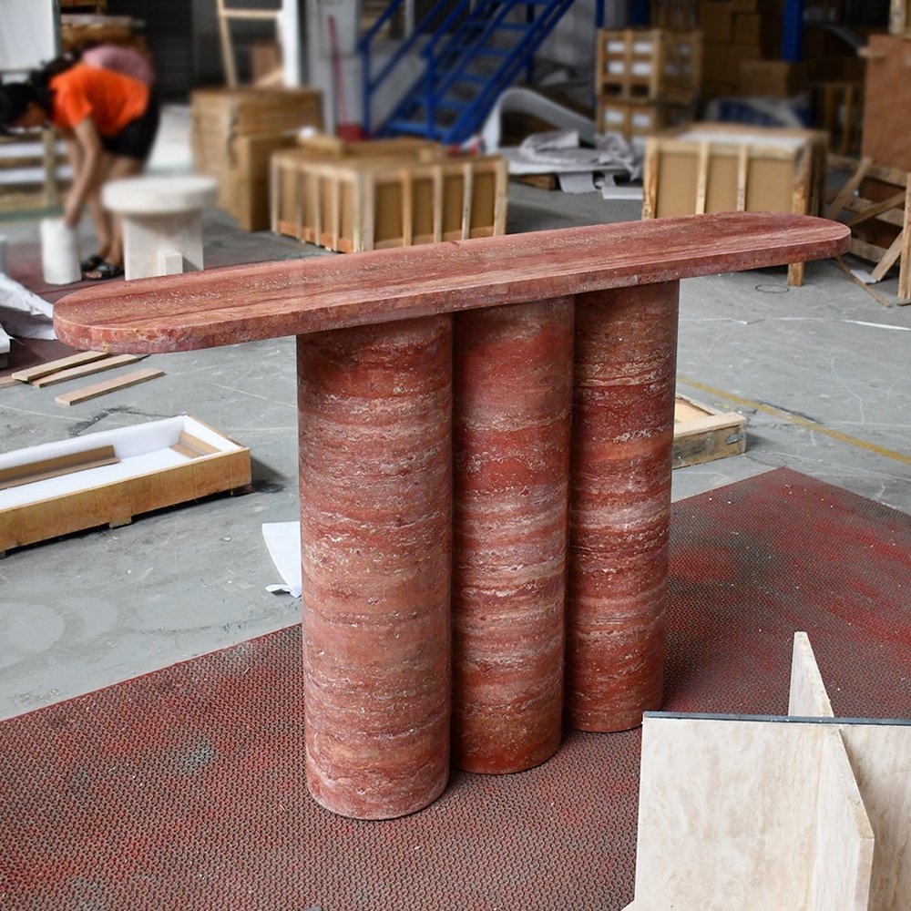 OEM ODM customized size home furniture modern style hotel villa natural stone hallway red travertine console table