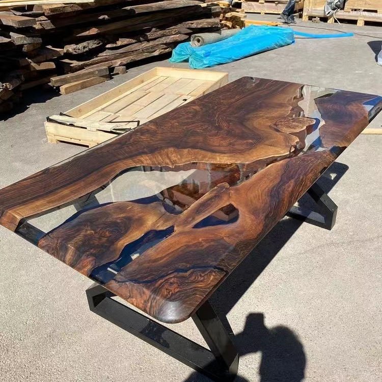Factory Direct Solid Cafe Walnut Wood Kitchen Restaurant Epoxy Resin Coffee Dining River Table