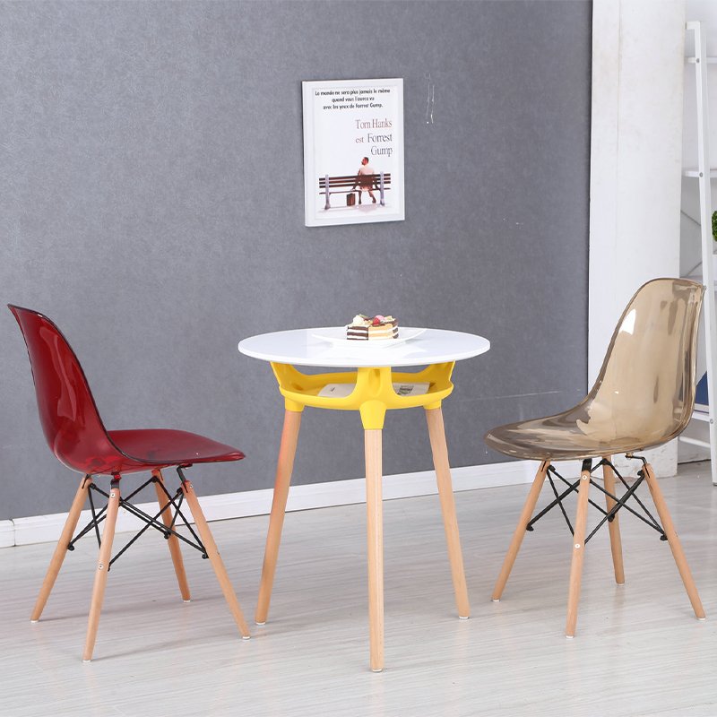 DT-2124M two tiers MDF top dining table set 60*60 living room round wood coffee table wood leg tea table with 4 chairs
