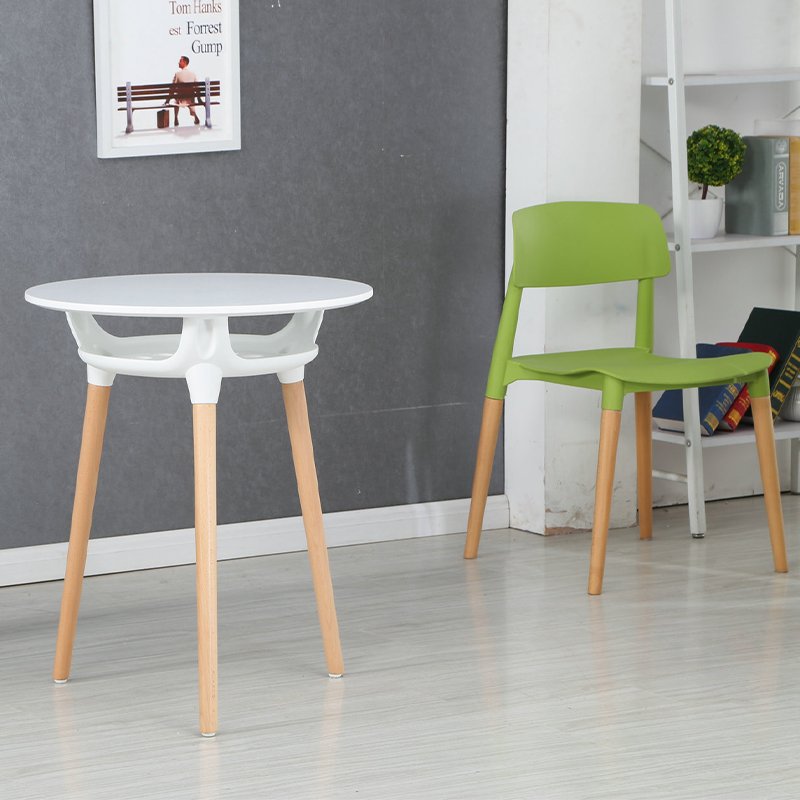 DT-2124M two tiers MDF top dining table set 60*60 living room round wood coffee table wood leg tea table with 4 chairs