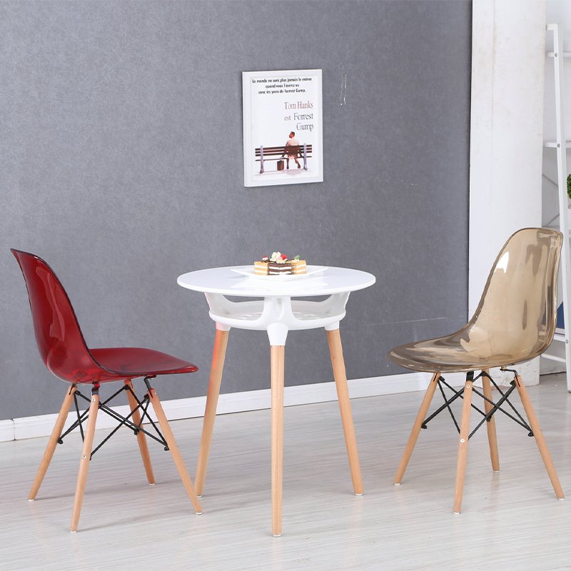 DT-2124M two tiers MDF top dining table set 60*60 living room round wood coffee table wood leg tea table with 4 chairs